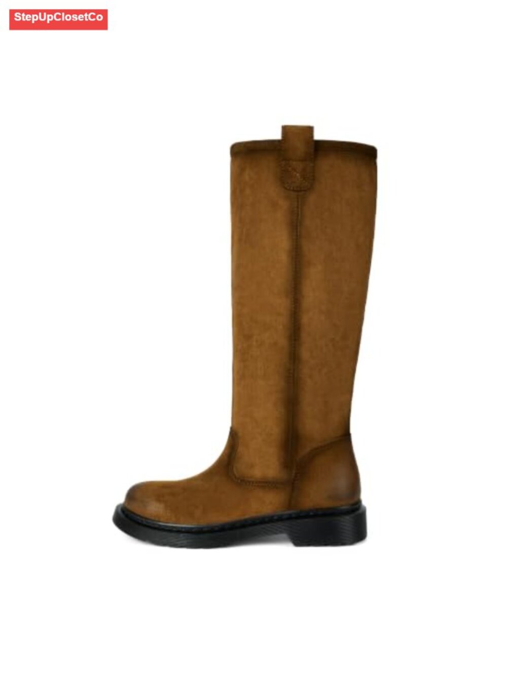 Vintage Square Toe Low Heel Knee High Boots Slip On PU